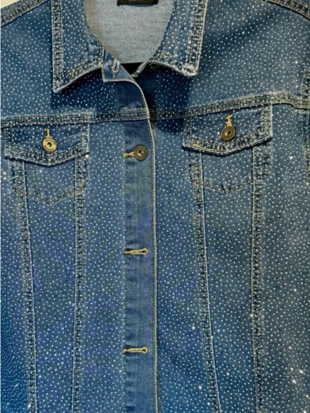 Phoebe J Collection jean jacket with sparkle embellishment. Size medium